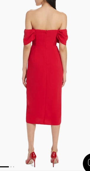 Amanda Uprichard Darien Off The Shoulder, Slit, Midi Dress in Lipstick Red 6 NWT - Picture 8 of 12